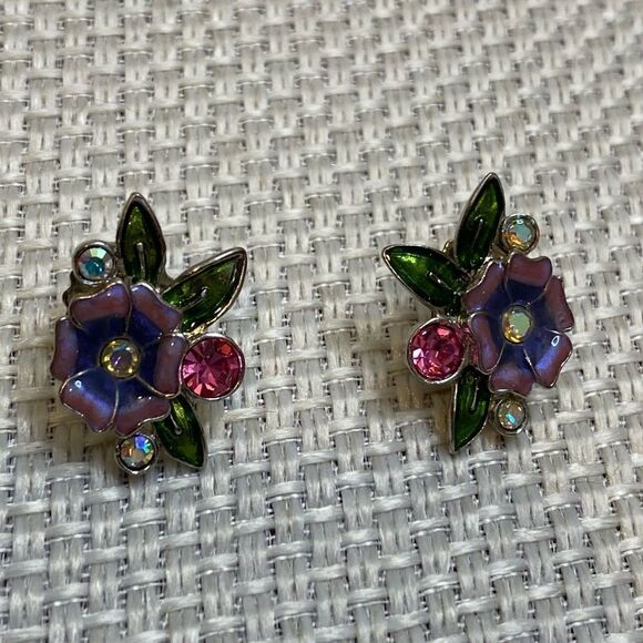 Stunning large floral enamel stud earrings pretty feminine Twee Cottagecore - Picture 2 of 7